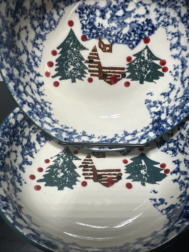 2 Vintage 1985 Tienshan Christmas "Cabins in the Snow" Soup/Cereal Bowls 6 3/4" - Bild 3 von 6