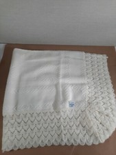 Vtg All Orlon Baby Lace Blanket Ivory Cream 34" x 36 Delicate Edged