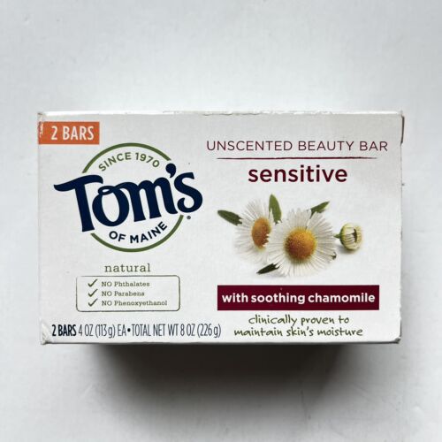 1 Bar Only Toms of Maine Unscented Beauty Bar Sensitive Soothing Chamomile Soap - Picture 1 of 8