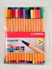 STABILO Point 88 Fineliner Pens, Set of 30 Vivid & Neon Colors Art Pens 0.4 mm