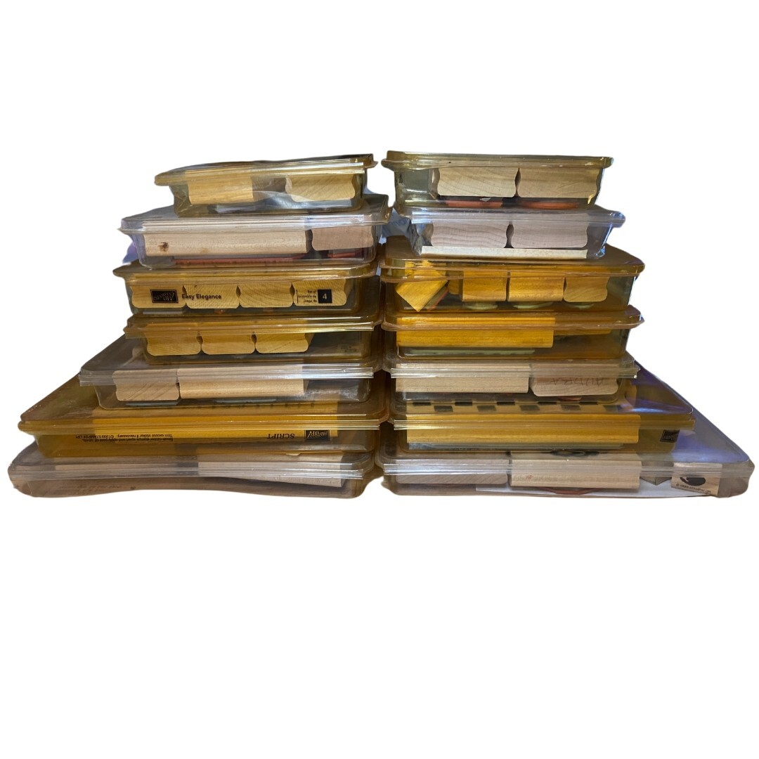 Vintage Stampin Up Wood Mounted Rubber Stamps Lot of 71 Mostly New With Cases