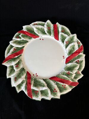 Vtg Este Ce Italy Hand Painted Holly Berry Wreath Platter Christmas Bloomingdale