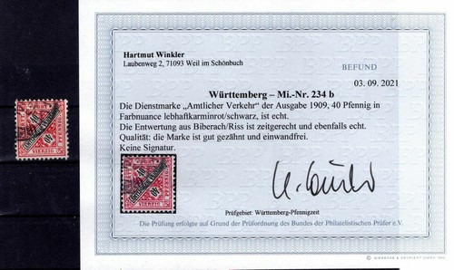 Württemberg 234b color rarity timbrato BPP finding (K7207