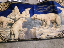 VINTAGE TAPISTRY-LARGE 40 IN X 20 IN WHITE BEARS WITH GLACIER POSS ALASKA-UNFRAM