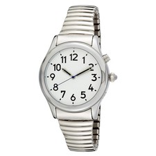 Lady's Talking Alarm Watch Silver Tone Time,Month,Day,Date Low Vision or Blind