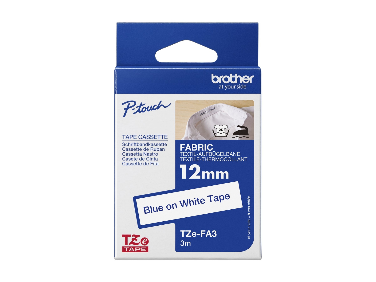 Brother TZe-FA3 Fabric navy blue on white Roll (1.2 cm x 3 m) 1 TZEFA3