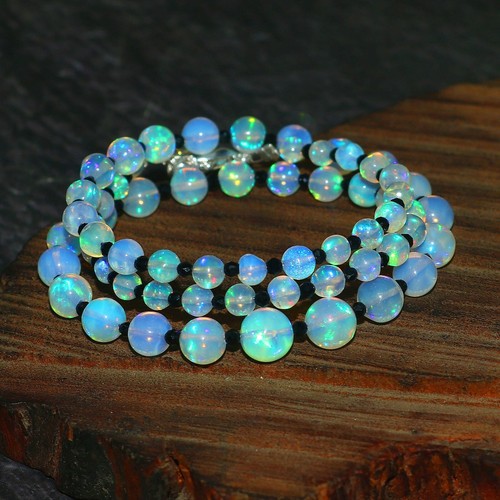 Natural Ethiopian Opal Round Balls & Black Spinel 925 Sterling Silver Necklace - Picture 2 of 3