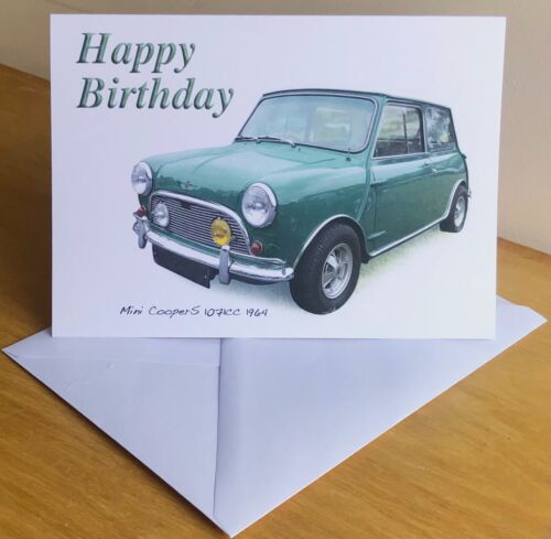 Mini Cooper S 1071cc 1964 -5x7in Birthday, Anniversary, Retirement or Plain Card - Picture 1 of 6