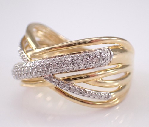Alianza de aniversario de anillo de boda cruzado de diamantes de oro amarillo - Imagen 7 de 7