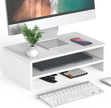 Monitor Stand 2 Tier Computer Monitor Riser with 16.7 Inch Shelf Wood Desktop