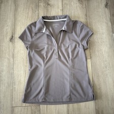 Athleta Polo Medium Brown Snap Front Short Sleeve Made In USA