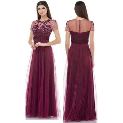 JS Collections Floral Applique Mesh Overlay Evening Gown Size 10 Jam Multi Maxi