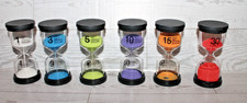 Happy Time Set of 6 Glass Colored Sand Timers 1/3/5/10/15/30 Minute Hourglass