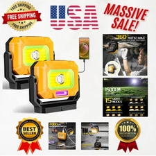 2-Pack Magnetic Work Light: 1500LM, 4000mAh Rechargeable for Camping & Repairs