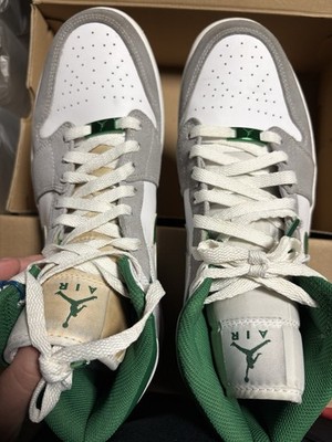 Jordan Air Jordan 1 Mid SE Gray Pine Green Men's Basketball Sneakers Lace Up