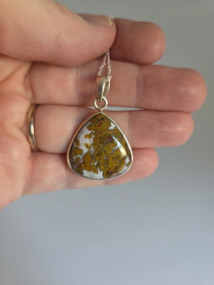 Collar colgante de ágata fósil de coral de plata de ley 925 Foto 2 de 4