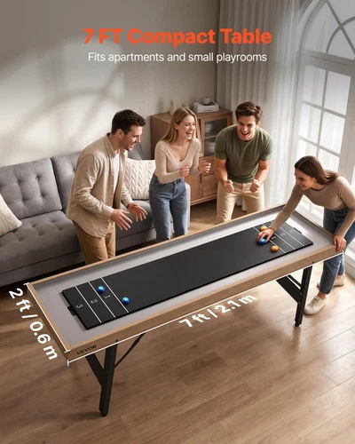 7FT 2-in-1 Shuffleboard Table & Curling Game w/ Folding Legs and 8 Pucks