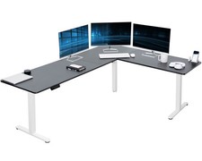 VIVO Black / White Electric 84" x 63" Corner Standing Desk, L-Shaped Workstation