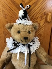 BLACK WHTE HARLEQUIN SOFT RUFFLE COLLAR AND HAT HANDCRAFTED FOR TEDDY