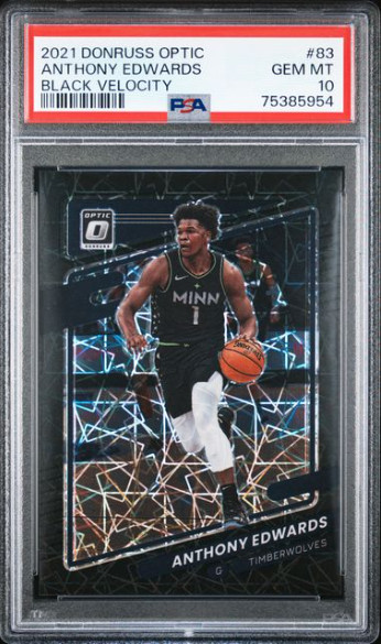 2021-22 Donruss Optic Black Velocity #83 Anthony Edwards JSY # 01/39 PSA 10 GEM