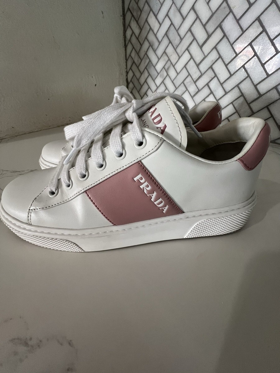 Prada Women's white leather sneakers size 36.5 | eBay