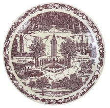 Vernon Kilns State of Louisiana Capitol St Louis Cathedral Maroon Plate 11"
