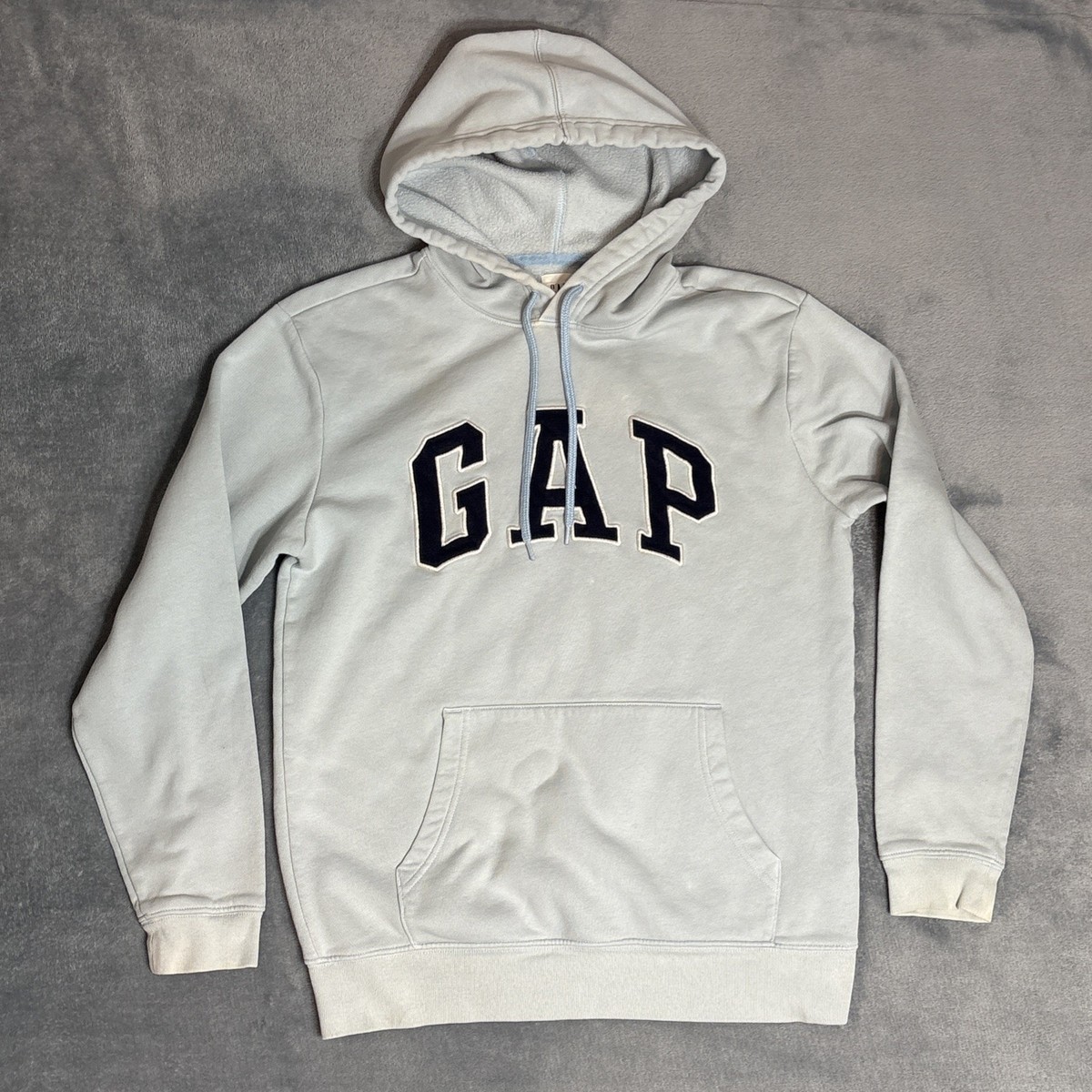 Vintage 90s GAP Hoodie Light Blue Spellout Pullover Sweatshirt Y2K 