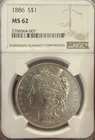 1886 Morgan Silver Dollar- NGC       MS62