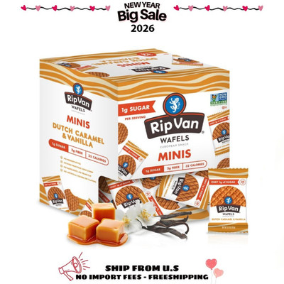 Rip Van Wafels Dutch Caramel Mini Stroopwafels, Low Carb Snacks, Non, 32 Pack