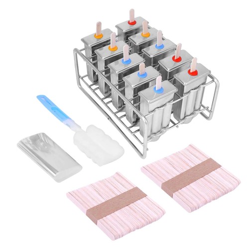 Stainless Steel Ice Cream Pop Moulds 10 with 100 Stick Holders Round Head - Picture 9 of 12