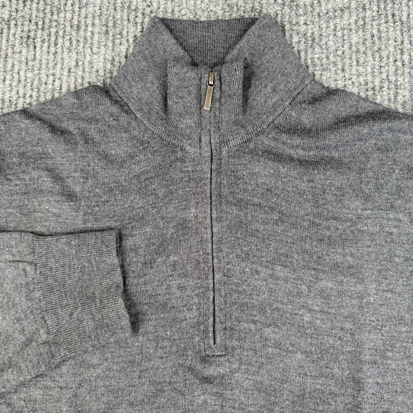 Brooks Brothers 1/4 Quarter Zip Sweater Mens XL Grey Merino Wool Blend Mock Neck