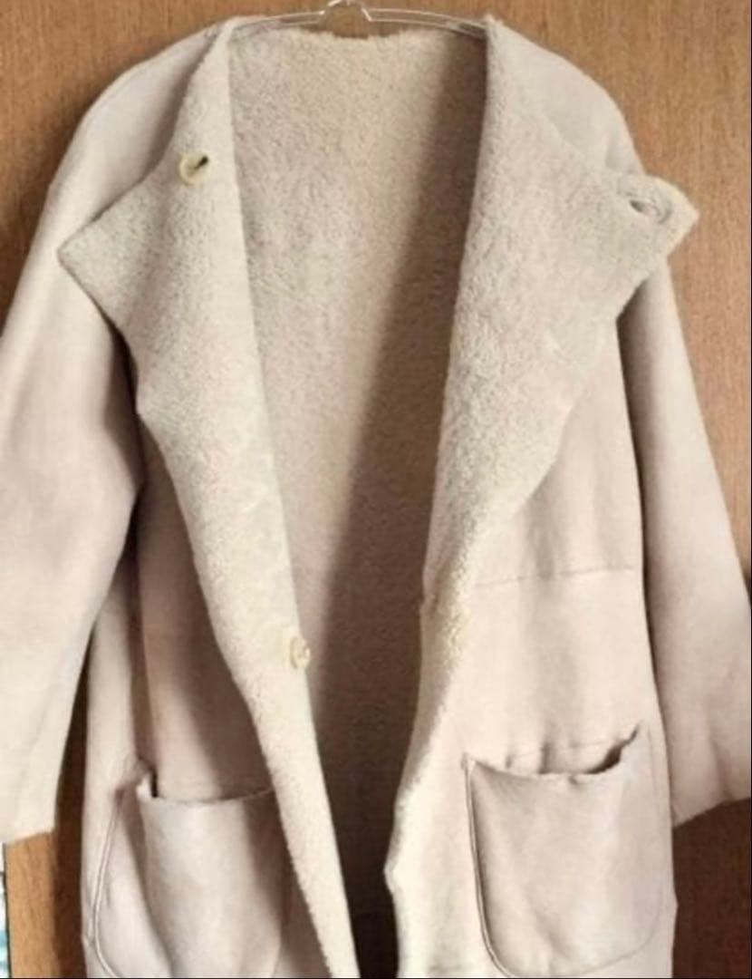 Shearling Reversible Coat Light Gray Sheepskin Mo… - image 7