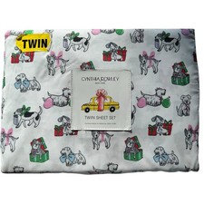 Cynthia Rowley TWIN 3PC Sheet Set Christmas Holiday Dogs Gifts NEW