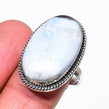 Blue Opal Oval Shape Gemstone Adjustable Ring Handmade Antique Jewelry FR 1607