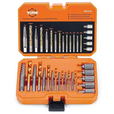 Easy Out Screw Extractor Set w HSS Steel Reverse Drill Bit for Broken Nuts 19PCS