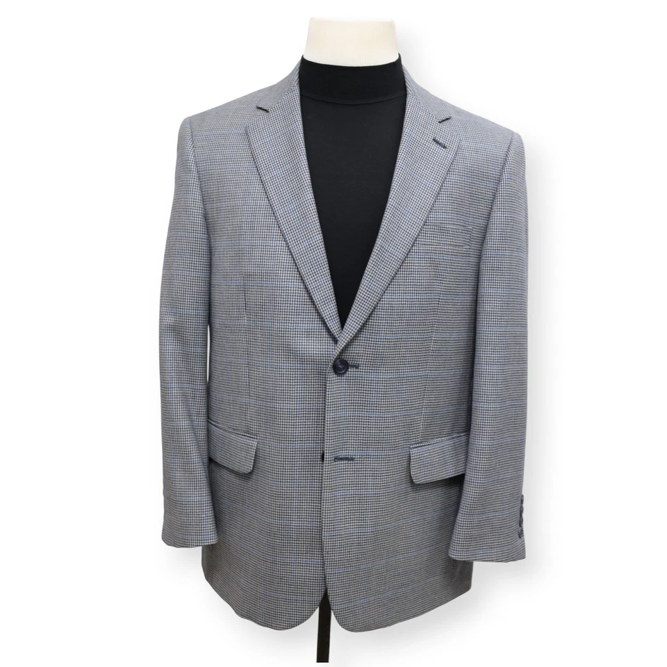 ANDREW FEZZA Hombre Gris Azul PATA DE GALLO Lana Abrigo Deportivo Traje Chaqueta Blazer 40 S Foto 2 de 4