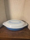 Vintage Pyrex Blue Snowflake Garland Divided Casserole Serving Dish