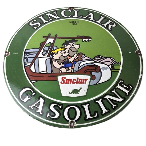 Sinclair Gasoline Vintage Porcelain Signs - Flintstones Dino Gas Station Signs