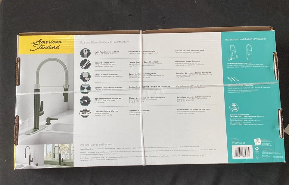 American Standard Cayenne Semiprofesional Negro Mate/Ino inoxidable 7033350.243 F1 Foto 3 de 4