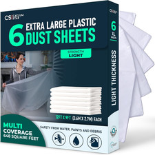 CS 6 Pack Extra Large Plastic Dust Sheets for Decorating 3.60 X 2.70 M (12X9 Ft)