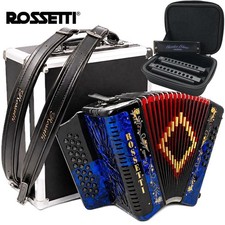 Acordeón diatónico Rossetti 3112 GCF 31 botones - azul/negro con estuche y paquete de arpa