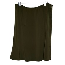 Eileen Fisher L Womens A Line Silk Skirt Knee Length Olive Green 100 Silk flaw