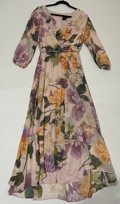 Maison Tara Floral Hi-Low Wrap Maxi Dress Pink Size 12 Wedding Guest Floral