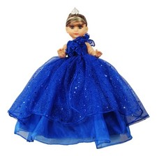 Mexican Quinceanera Doll 13” Quince Años Royal Blue Dress Keepsake Made MEXICO