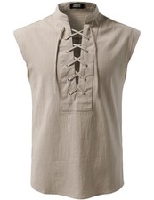 Mens Renaissance Pirate Medieval Sleeveless Shirt Beige Large Halloween Costume
