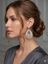 Exquisite Silver-Tone Chandelier Drop Earrings with Pave Crystals