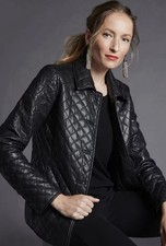 179 Chicos Quilted Faux Leather Blazer Jacket Size 2