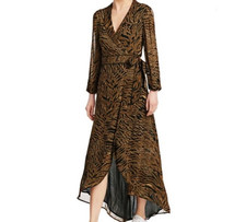 GANNI Tiger Animal Print Maxi Wrap Dress Size 42 US 10-12 NWOT