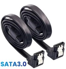 (2 Pack) 50cm SATA III 6Gbps Data Cable - Black Right Angle to Straight - SSD HD
