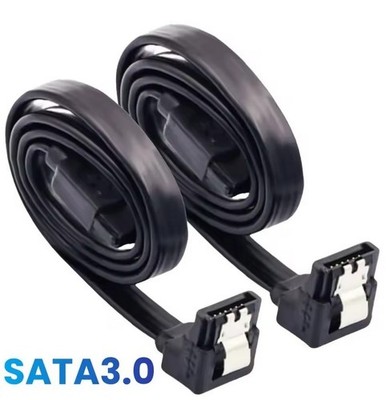 (2er Pack) 50cm SATA III 6Gbps Datenkabel - Schwarz Rechter Winkel auf Gerade - SSD HD